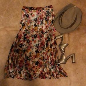 Anthropologie Velvet Floral Knife Pleat Midi